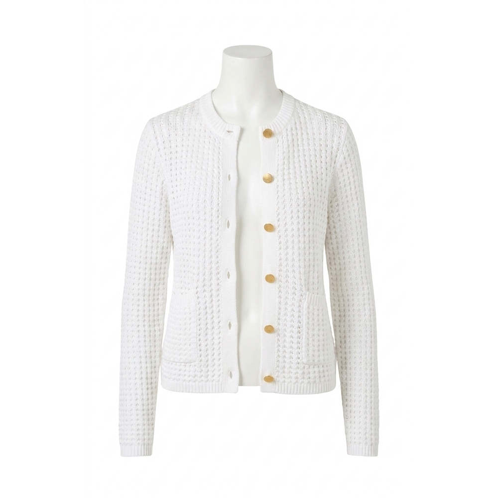 NEW KINROSS cashmere textured button front cotton cardigan in white